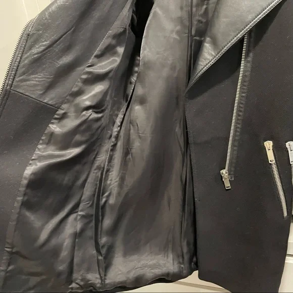 Zara Wool Blend Moto Lamb Leather Collar Coat